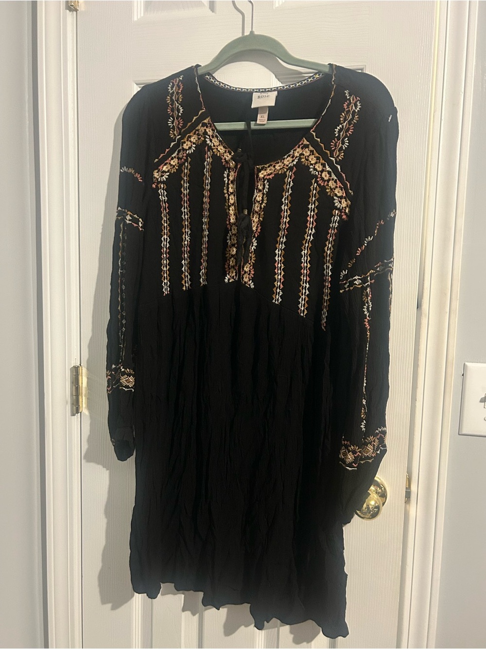 Knox Rose Boho Embroidered Black Peasant Dress size XL